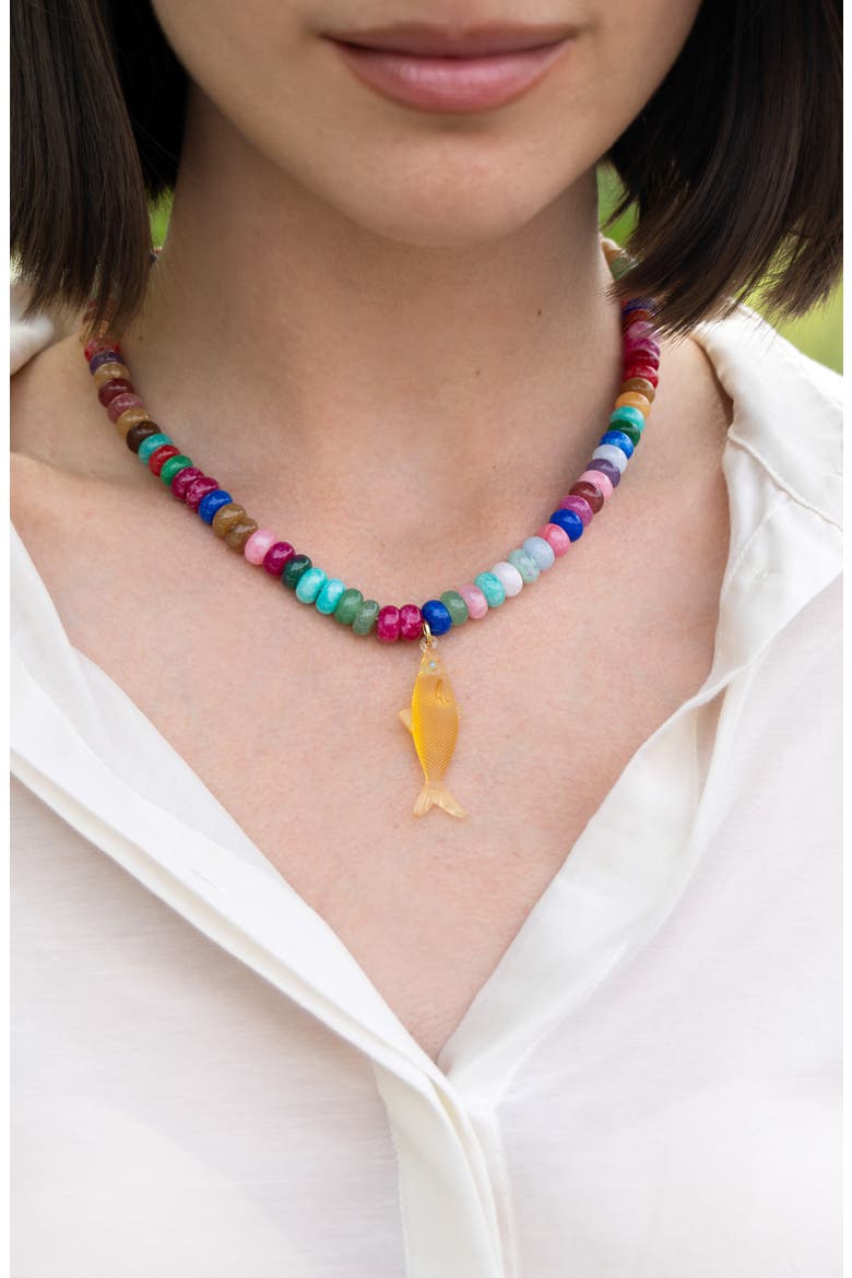 Nori Bead Fish Pendant Necklace, Alternate, color, JADE MULTI