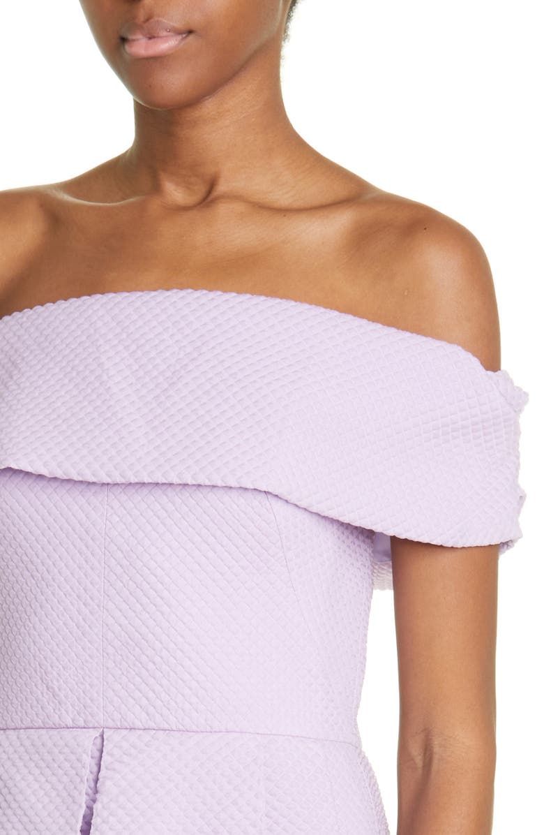 Lela Rose Diamond Jacquard Off the Shoulder Midi Dress, Alternate, color, 