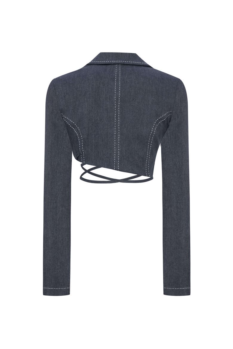 Serendipity Denim Jacket - Cropped Lace-Up Style, Alternate, color, Deep Blue
