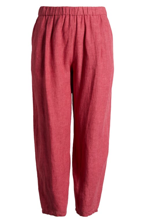 Eileen Fisher Pleated Organic Linen Ankle Lantern Pants In Geranium
