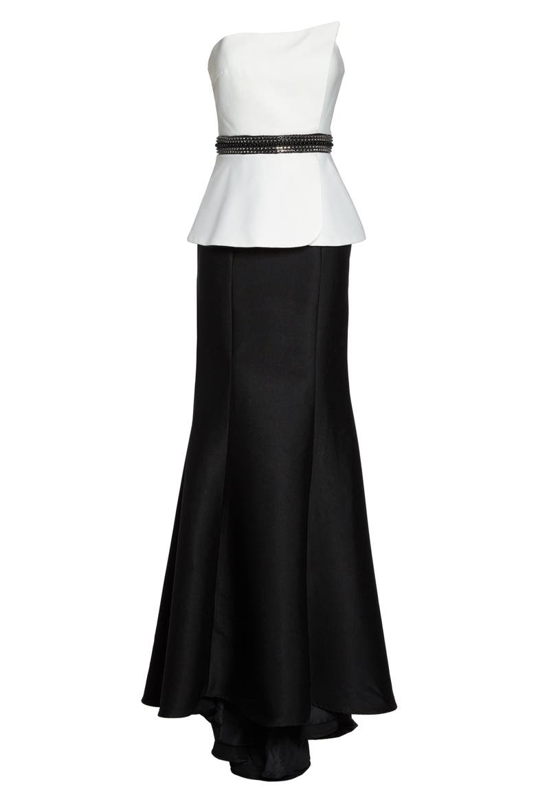 Colorblock Strapless Mermaid Gown, Alternate, color, BLACK/ WHITE