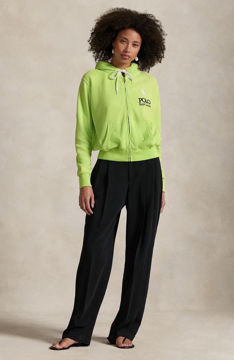 Polo Ralph Lauren Big Pony Lightweight Fleece Zip Hoodie, Alternate, color, Electric Lime