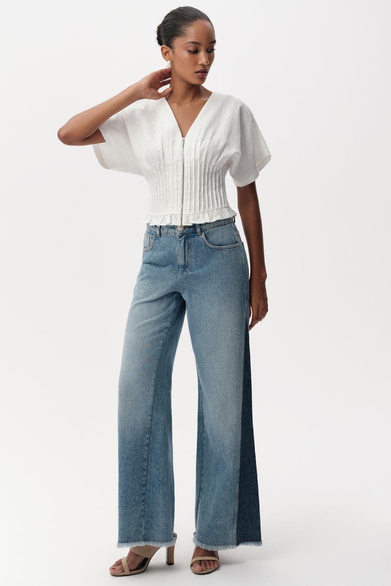 Cherelle Pleated Detail Linen Blouse, Alternate, color, White