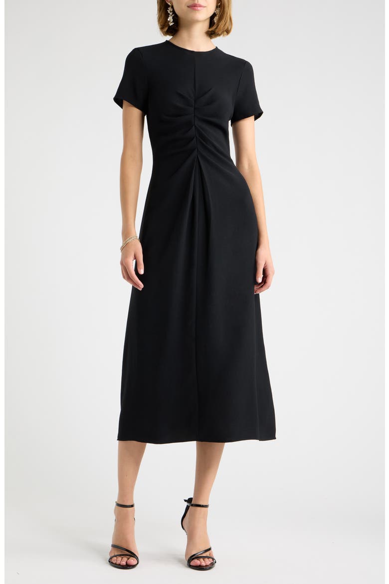 Ruched Front Midi Dress, Main, color, BLACK
