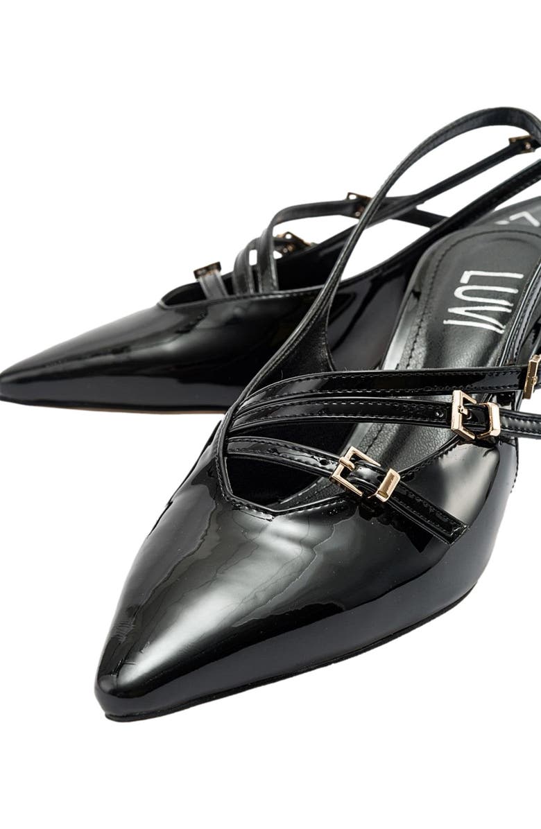 Prologue Shoes Magra Pointed-Toe Slingback Stiletto, Alternate, color, Black Patent Faux Leather