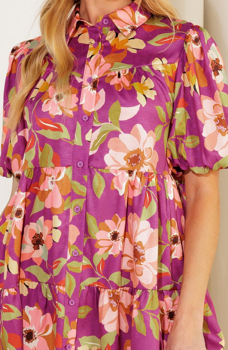 FLYING TOMATO Puff Sleeve Mini Shirtdress, Alternate, color, Purple