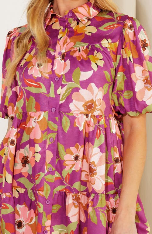 Flying Tomato Puff Sleeve Mini Shirtdress In Purple