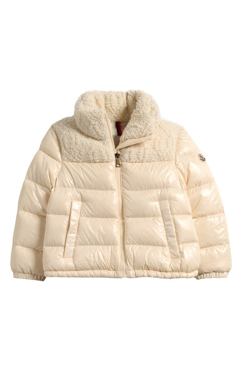Moncler Kids' Dima Mixed Media Down Puffer Jacket, Main, color, Beige