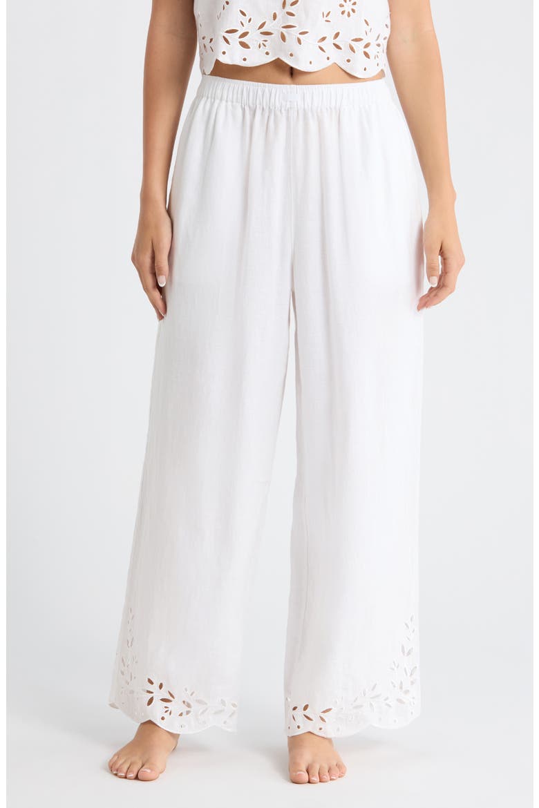 Embroidered Eyelet Linen Pants, Main, color, SINCERE WHITE