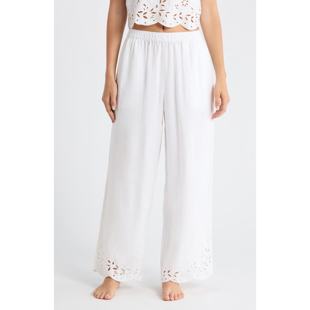 Lunya Embroidered Eyelet Linen Pants in Sincere White at Nordstrom, Size Large