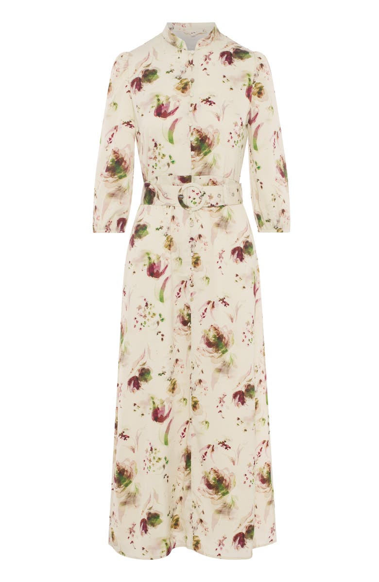 Coco de la Mour Chiffon Button-Front Belted Waist Maxi Dress, Main, color, Cream/Print