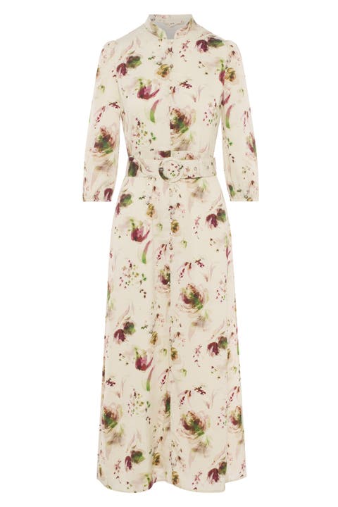 Chiffon Button-Front Belted Waist Maxi Dress