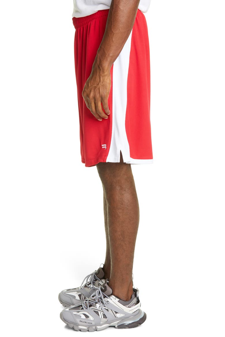 Logo Mesh Jersey Soccer Shorts, Alternate, color, RED/WHITE
