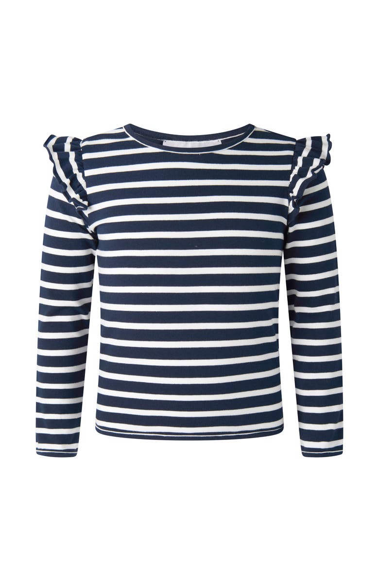 Rachel Riley Breton Stripe Ruffle T-shirt, Main, color, Navy