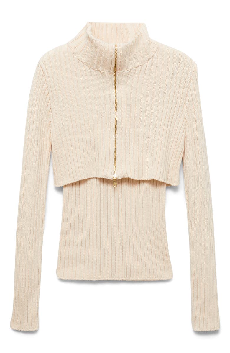 MANGO Patchwork Sweater, Alternate, color, Ecru