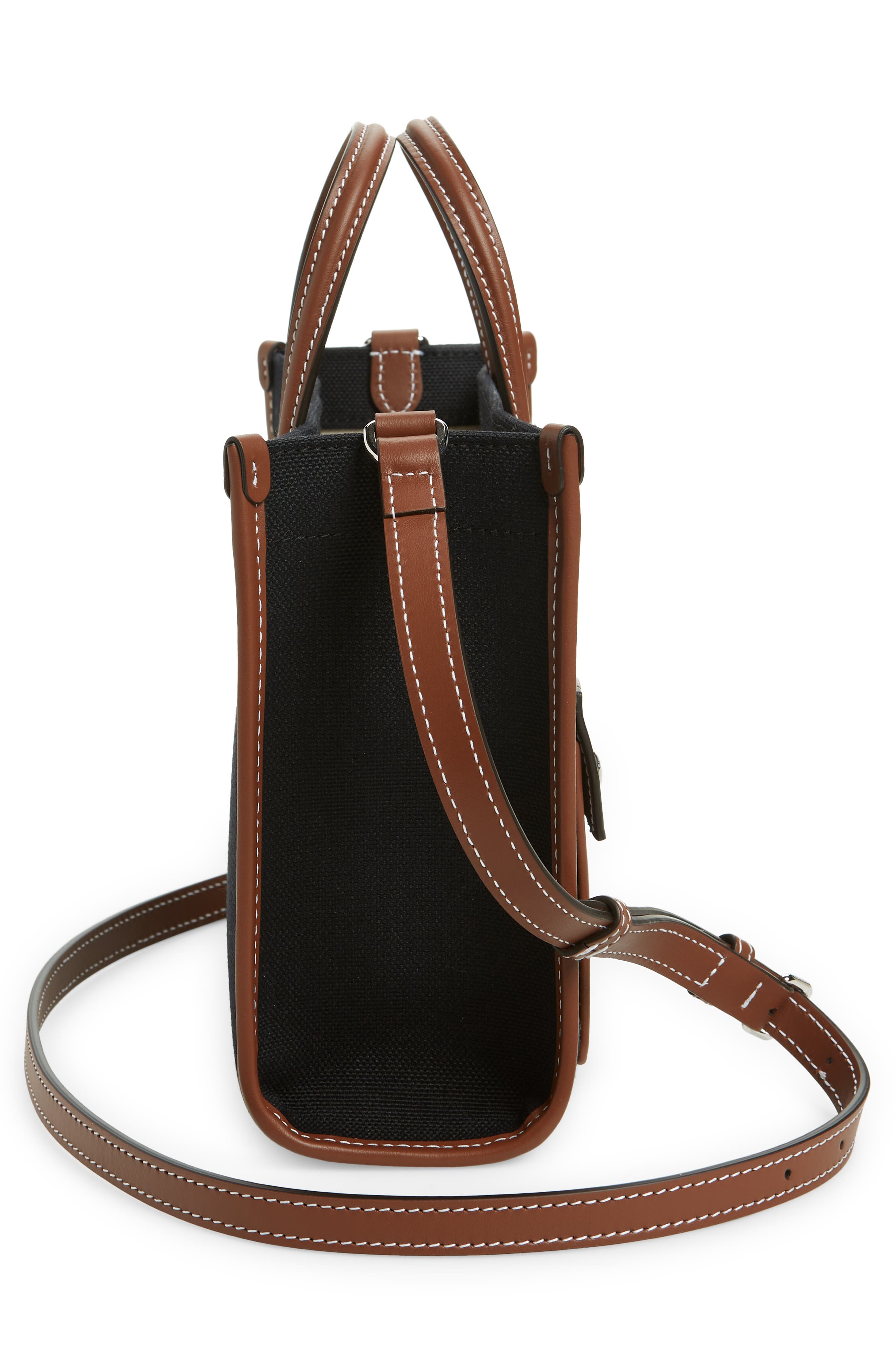 Burberry Mini Freya Horseferry Logo Canvas & Leather Tote, Alternate, color, 