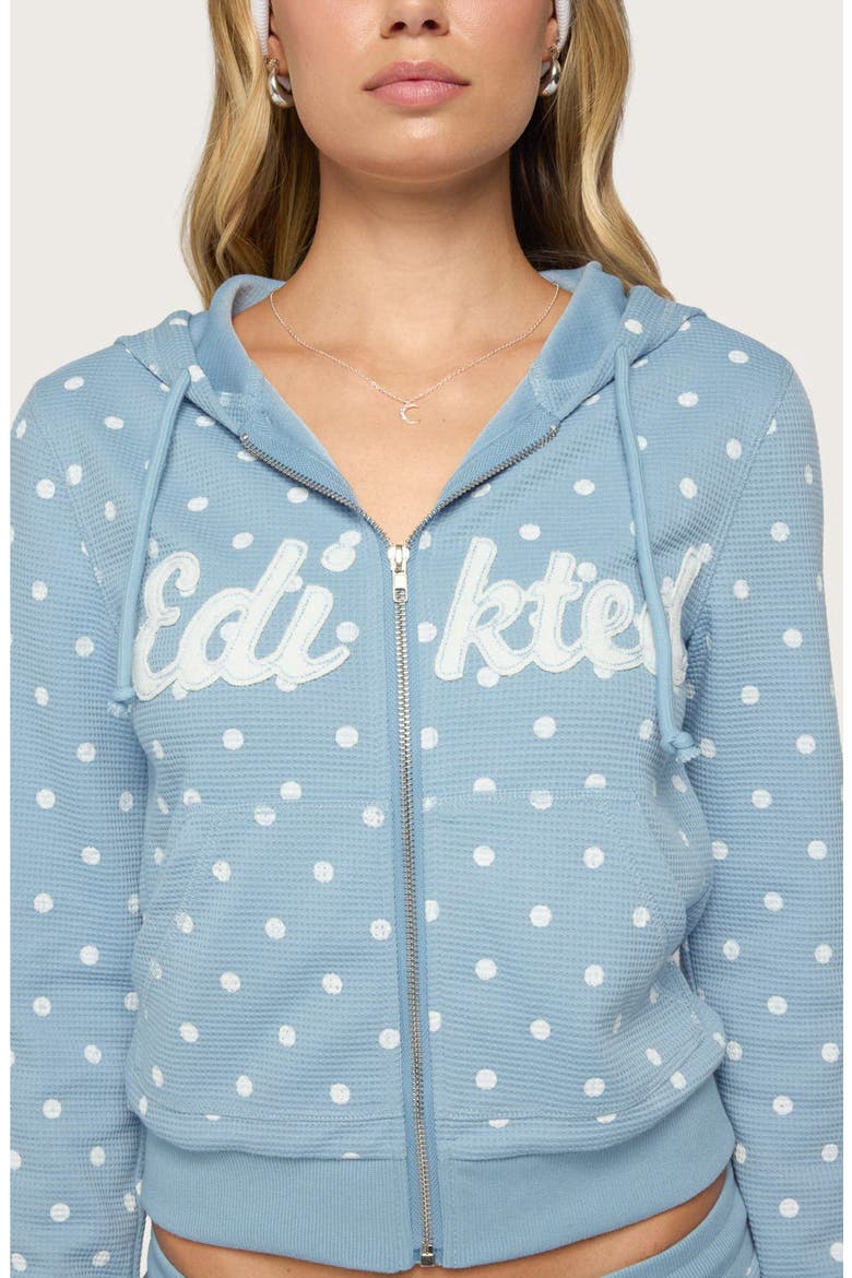 Dilly Polka Dot Waffle Full Zip Hoodie, Alternate, color, BLUE