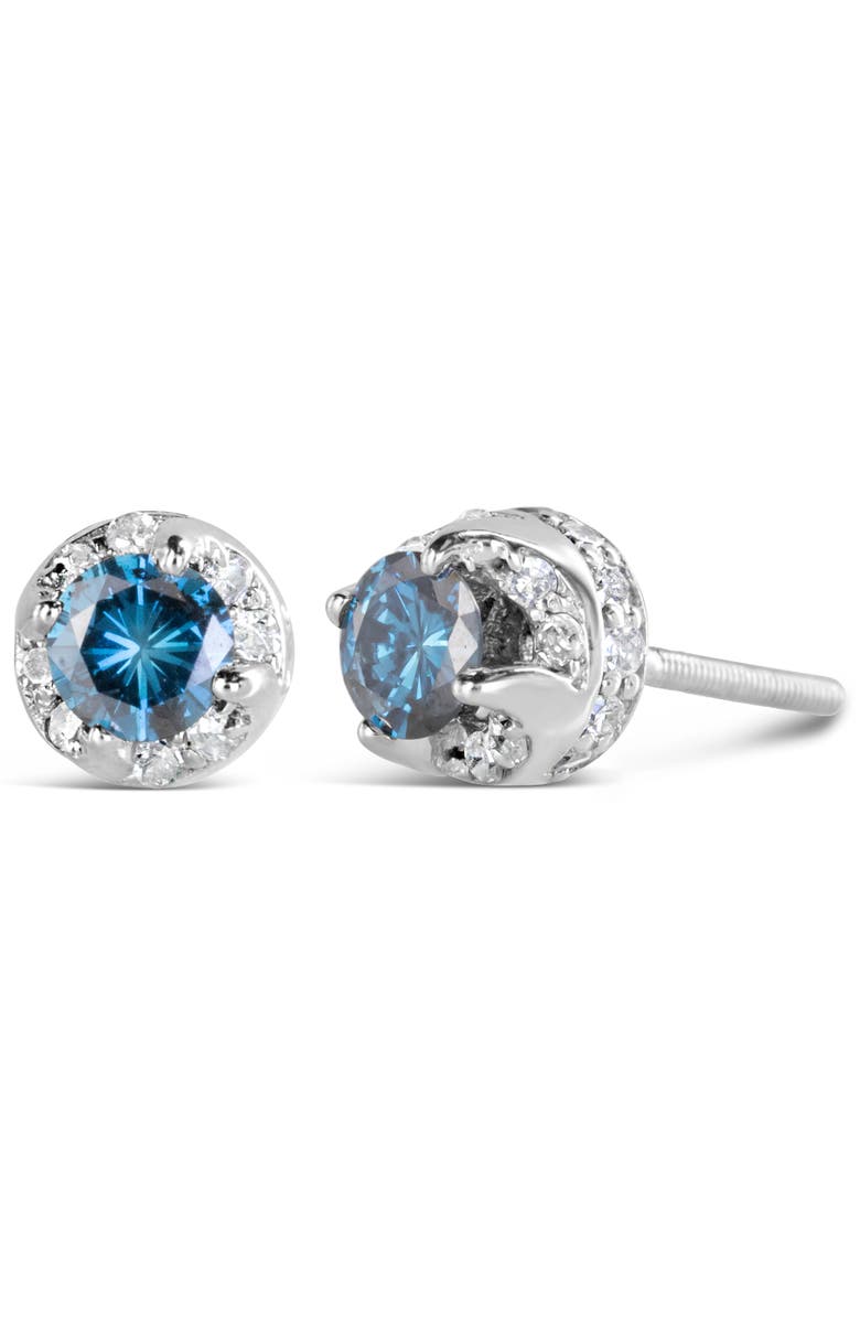Haus of Brilliance 14K White Gold 1.00 Ct Blue and White Diamond Hidden Halo Stud Earrings, Main, color, White