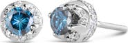 Haus of Brilliance 14K White Gold 1.00 Ct Blue and White Diamond Hidden Halo Stud Earrings