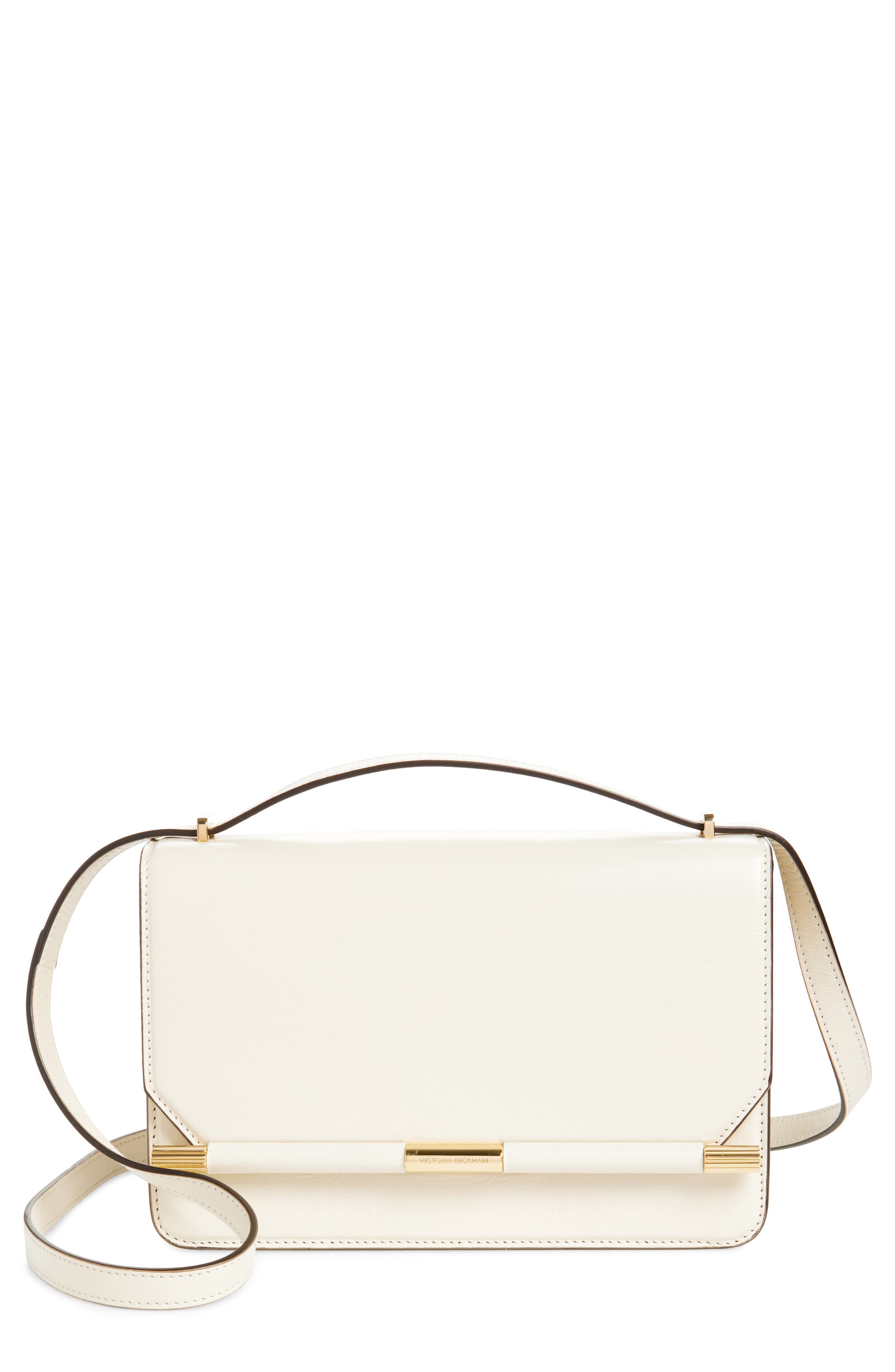 Victoria Beckham 202 Distressed Leather Shoulder Bag, Main, color, Ivory