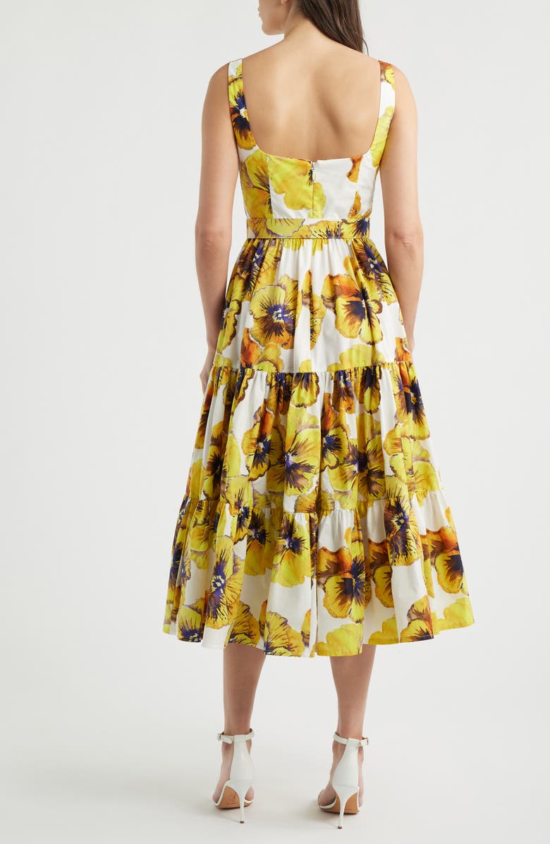 NADINE MERABI Helena Floral Cotton Cocktail Midi Dress, Alternate, color, Yellow