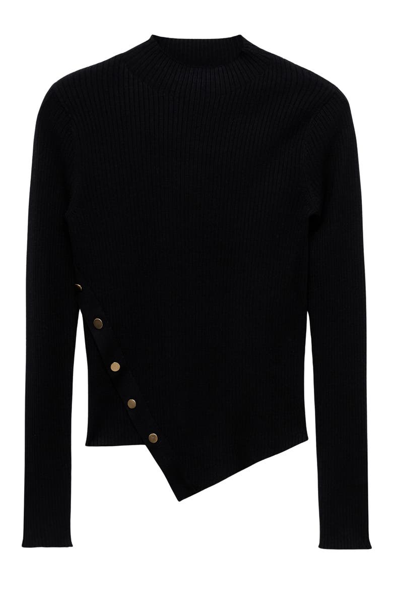 Asymmetric Sweater with Buttons, Main, color, BLACK