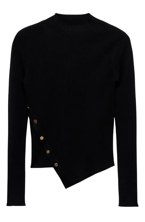 Asymmetric Sweater with Buttons (Regular & Plus)