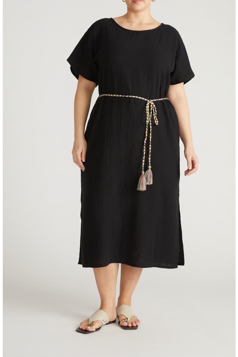 Landsbury Cotton Gauze Dress, Main, color, BLACK