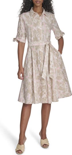 Calvin Klein Floral Short Sleeve Cotton Shirtdress
