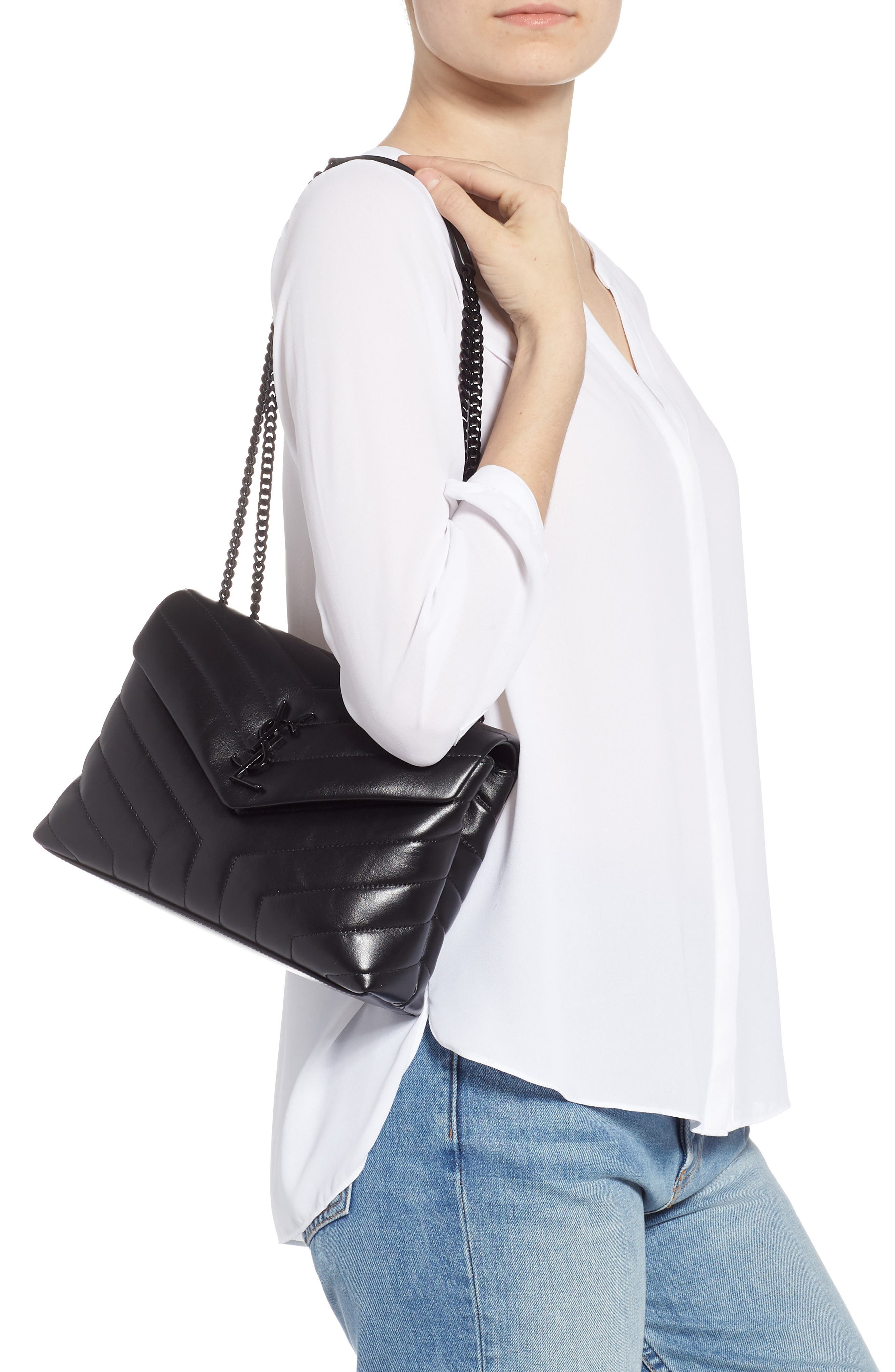 Saint Laurent Small Loulou Leather Shoulder Bag, Alternate, color, 