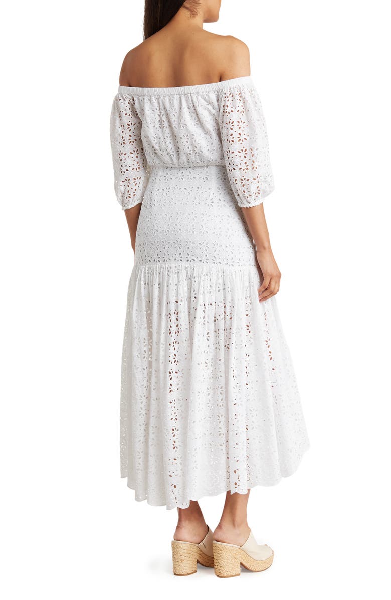 Veronica Beard Cali Off the Shoulder Eyelet Cotton Midi Dress, Alternate, color, 