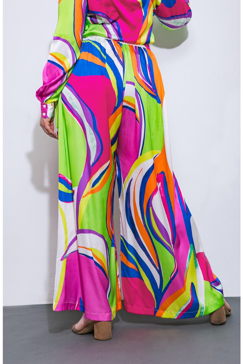 Print Woven Satin Pants, Alternate, color, GREEN
