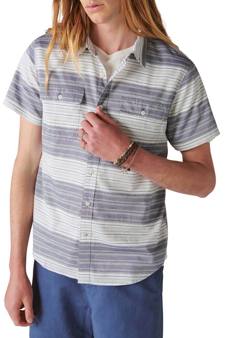 Stripe Short Sleeve Button-Up Shirt, Main, color, BLUEWHITE