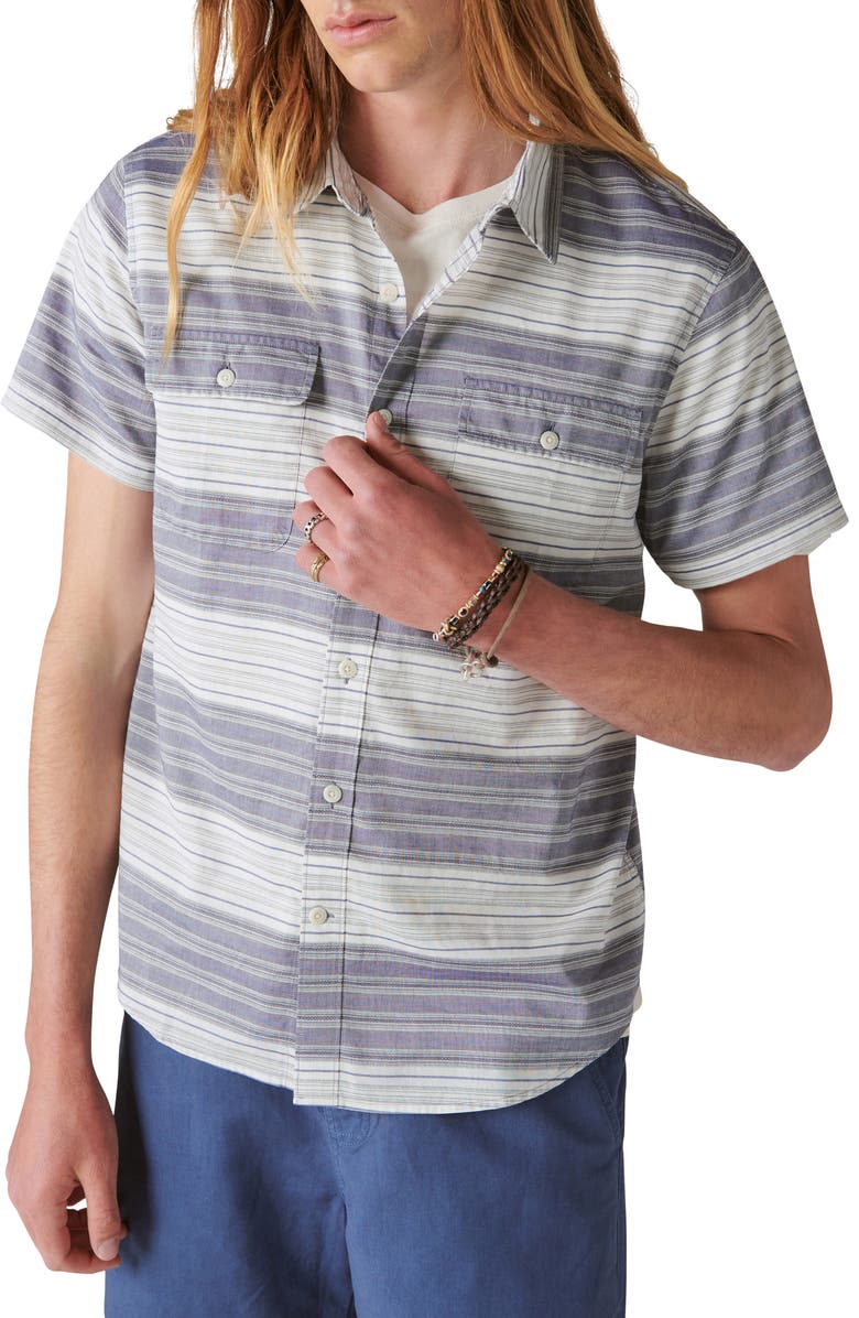 Lucky Brand Stripe Short Sleeve Button-Up Shirt, Main, color, Bluewhite
