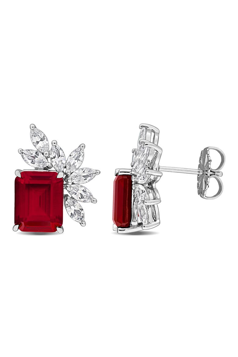 Created Ruby Sterling Silver Stud Earrings, Main, color, RED