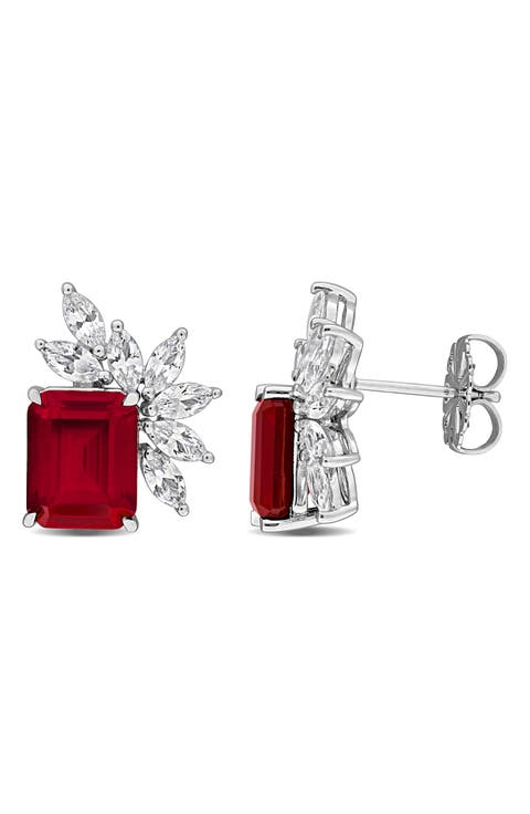 Created Ruby Sterling Silver Stud Earrings