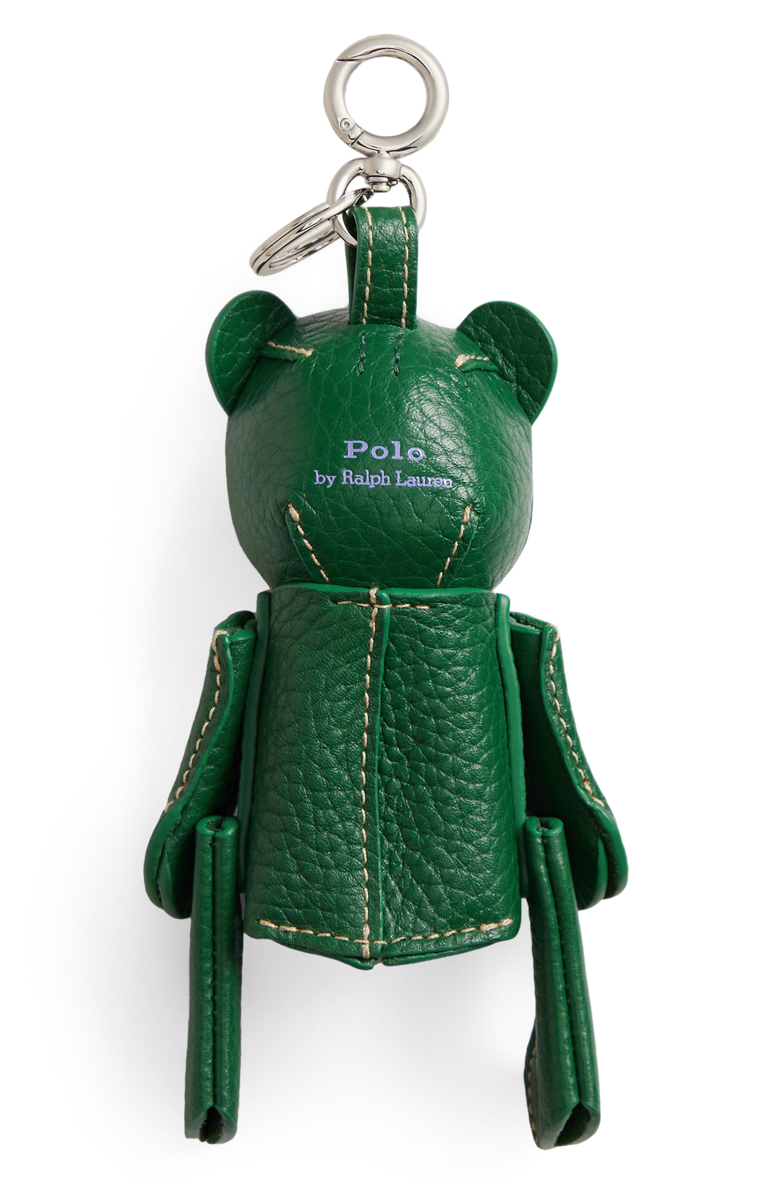 Pebbled Leather Polo Bear Bag Charm, Alternate, color, JUNIPER