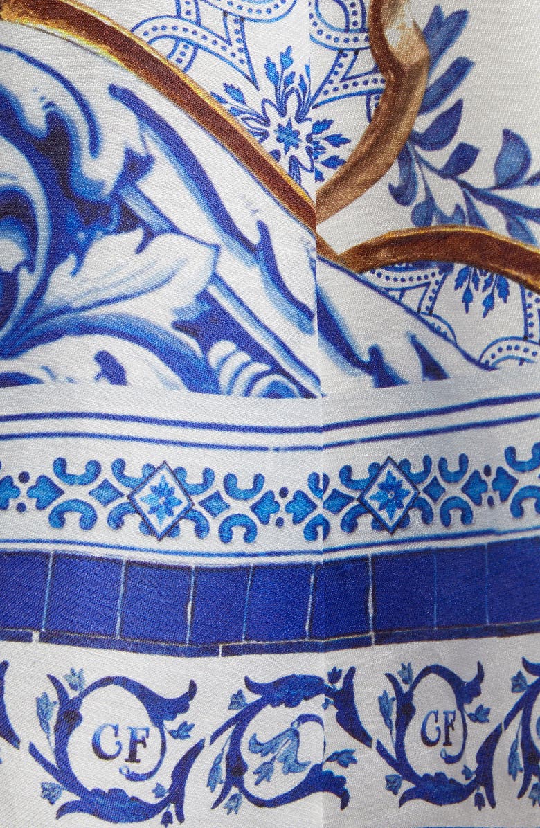 Camilla Corset Fit & Flare Linen & Silk Minidress, Alternate, color, Azul Adventures