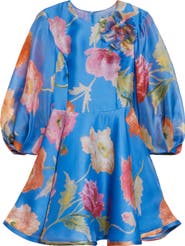 Carolina Herrera Poppy Print Floral Puff Sleeve Silk Organza Minidress