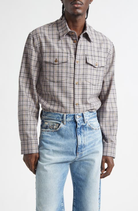 Check Virgin Wool Flannel Button-Up Shirt