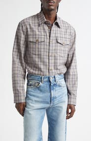 Versace Check Virgin Wool Flannel Button-Up Shirt