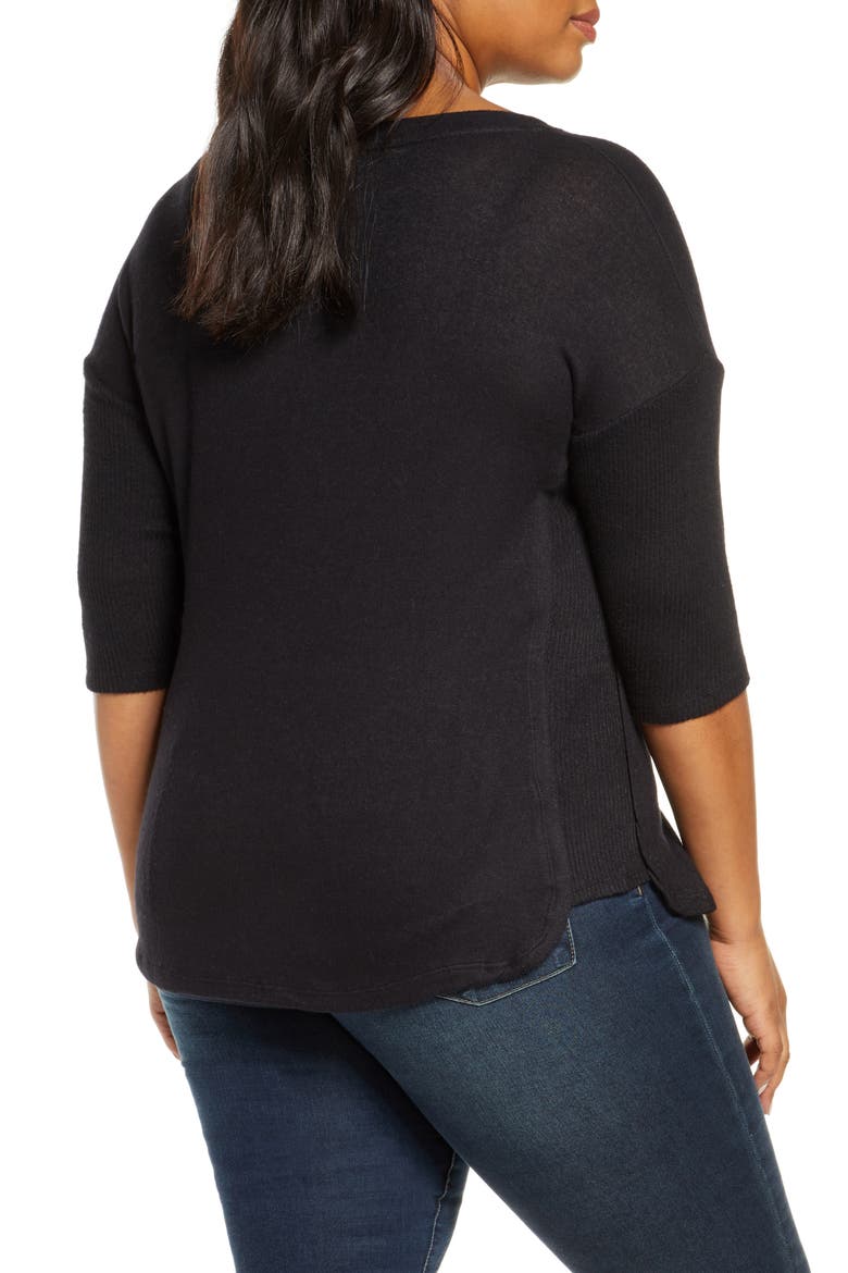 Renee Cozy Rib Contrast Detail Top, Alternate, color, BLACK