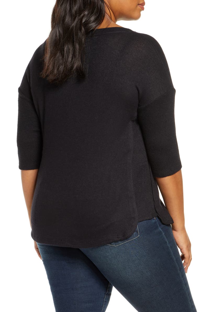 Bobeau Renee Cozy Rib Contrast Detail Top, Alternate, color, 