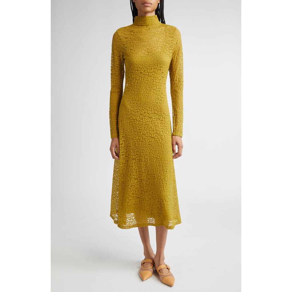 Ulla Johnson Talia Lace Long Sleeve Mock Neck Dress In Green