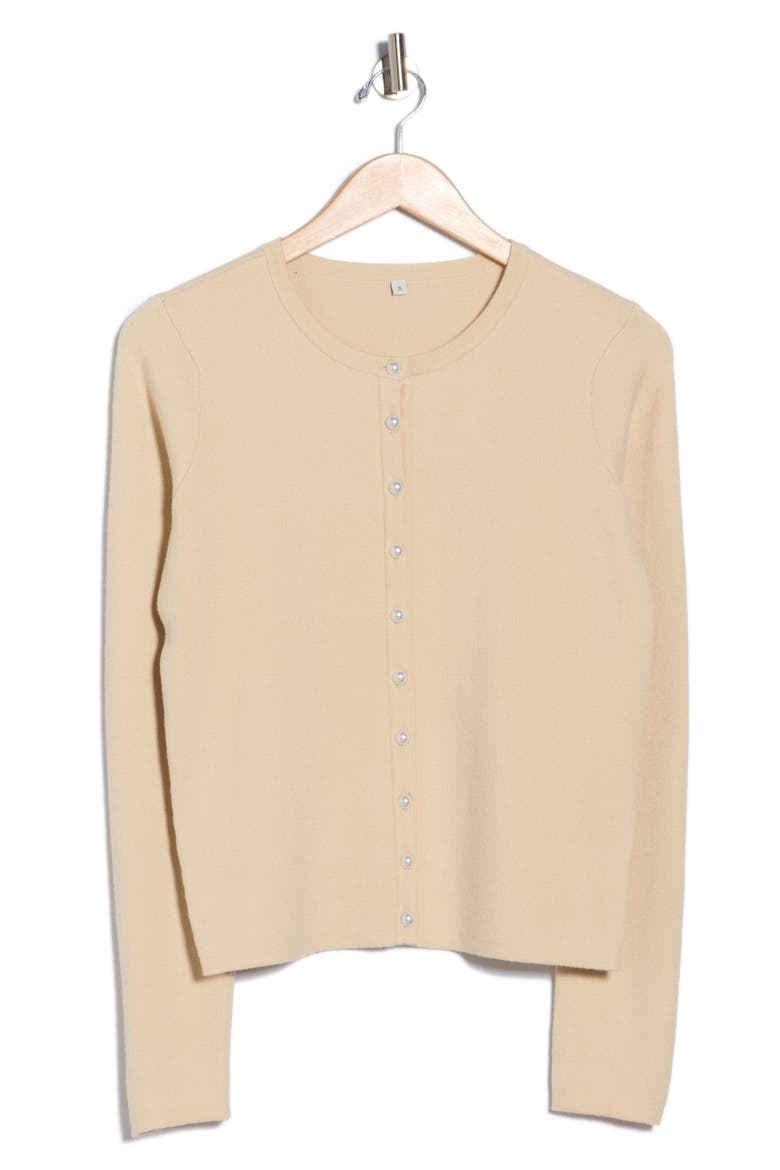 Faux Pearl Button Cardigan, Alternate, color, EGGNOG