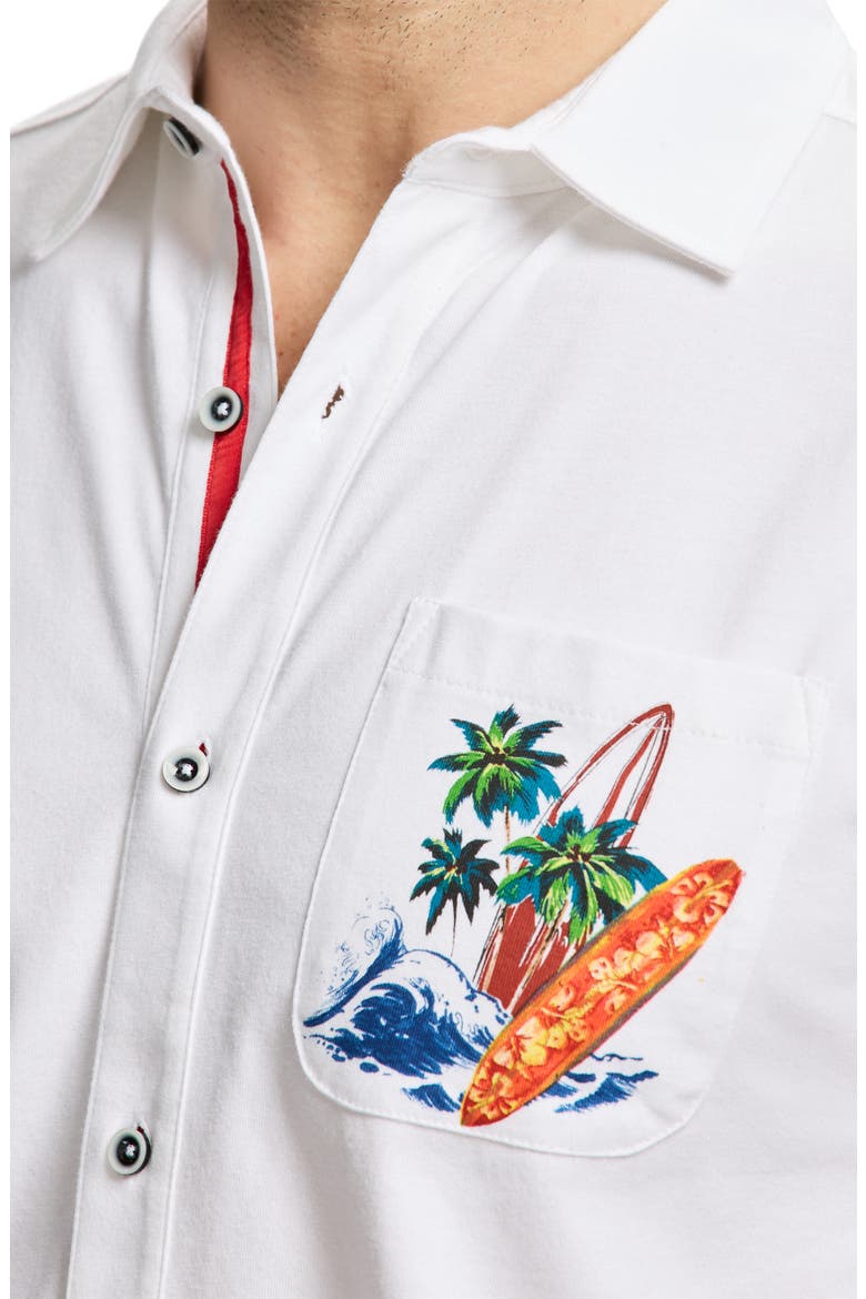 Good Surf Short Sleeve Cotton Knit Button-Up Shirt, Alternate, color, WHITE