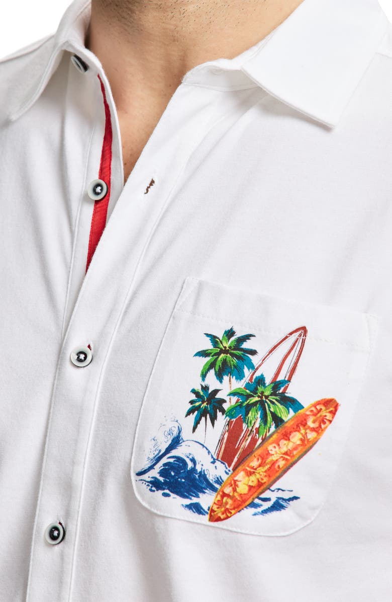 Robert Graham Good Surf Short Sleeve Cotton Knit Button-Up Shirt, Alternate, color, White