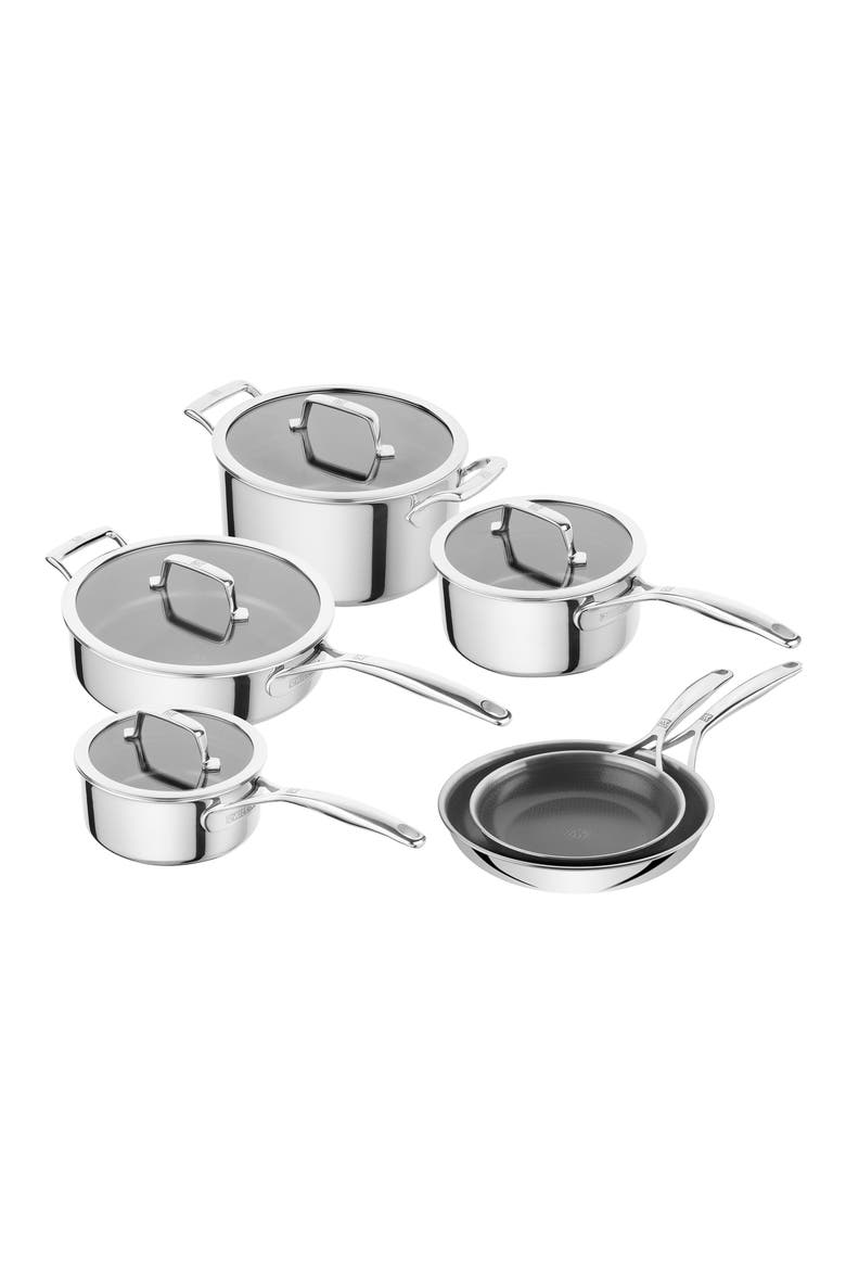 Peak 10-Piece Nonstick Stainless Steel Cookware Set, Main, color, STAINLESS STEEL