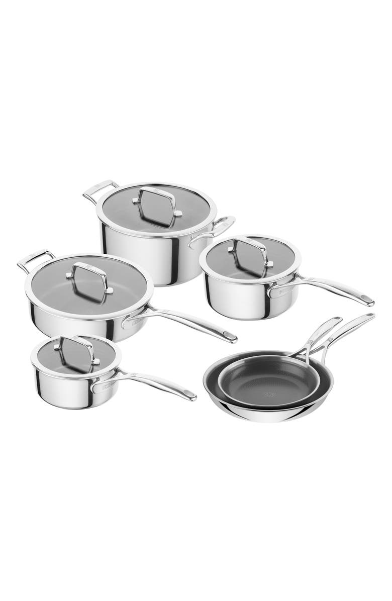 ZWILLING Peak 10-Piece Nonstick Stainless Steel Cookware Set, Main, color, Stainless Steel