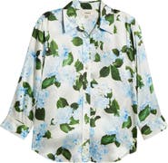 L'AGENCE Dani Floral Three-Quarter Sleeve Silk Button-Up Shirt